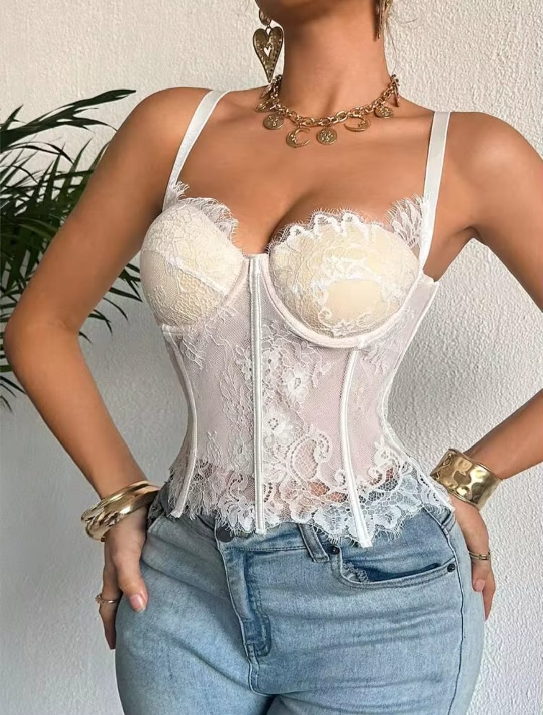 Midnight Romance Floral Lace Underwire Corset Bustier Top